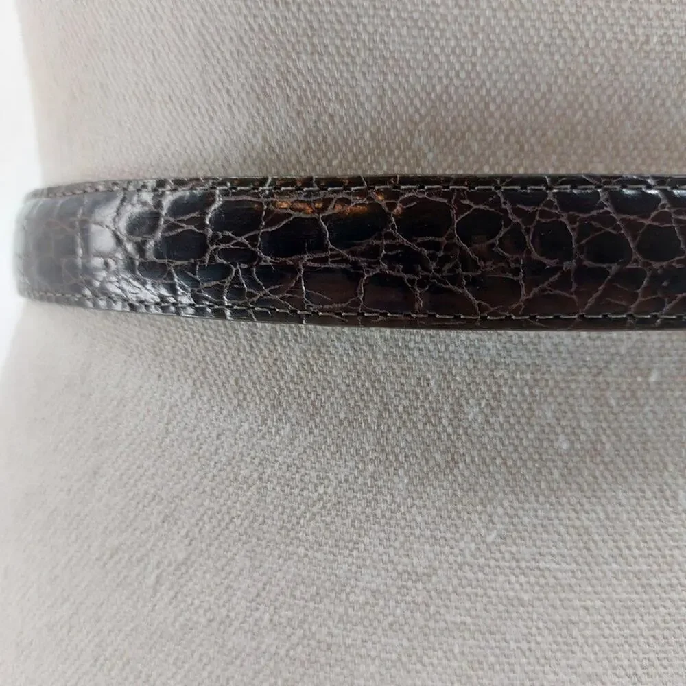 Vintage Brighton Classic Brown Genuine Leather Belt C3708 Silver Tone Buckle